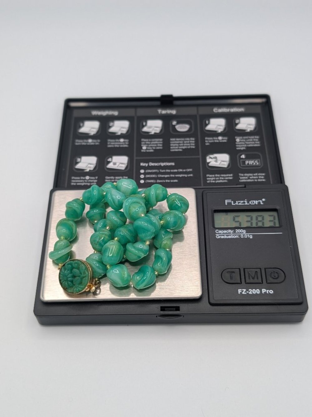 Vintage 1940s Chinese Export Peking Jade Glass Flower Box Clasp Necklace 15” - Picture 8 of 8